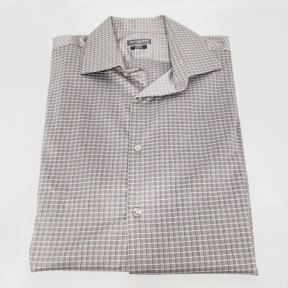 Van Heusen Long Sleeve Flex Slim Fit Plaid Stretch Fabric